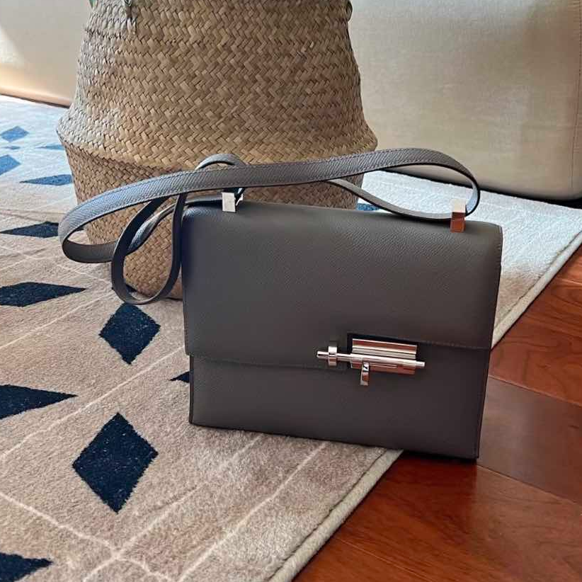 99新 Hermes/爱马仕 【小花念念】插销包 23 锡器灰 Ep皮 C刻 银扣 