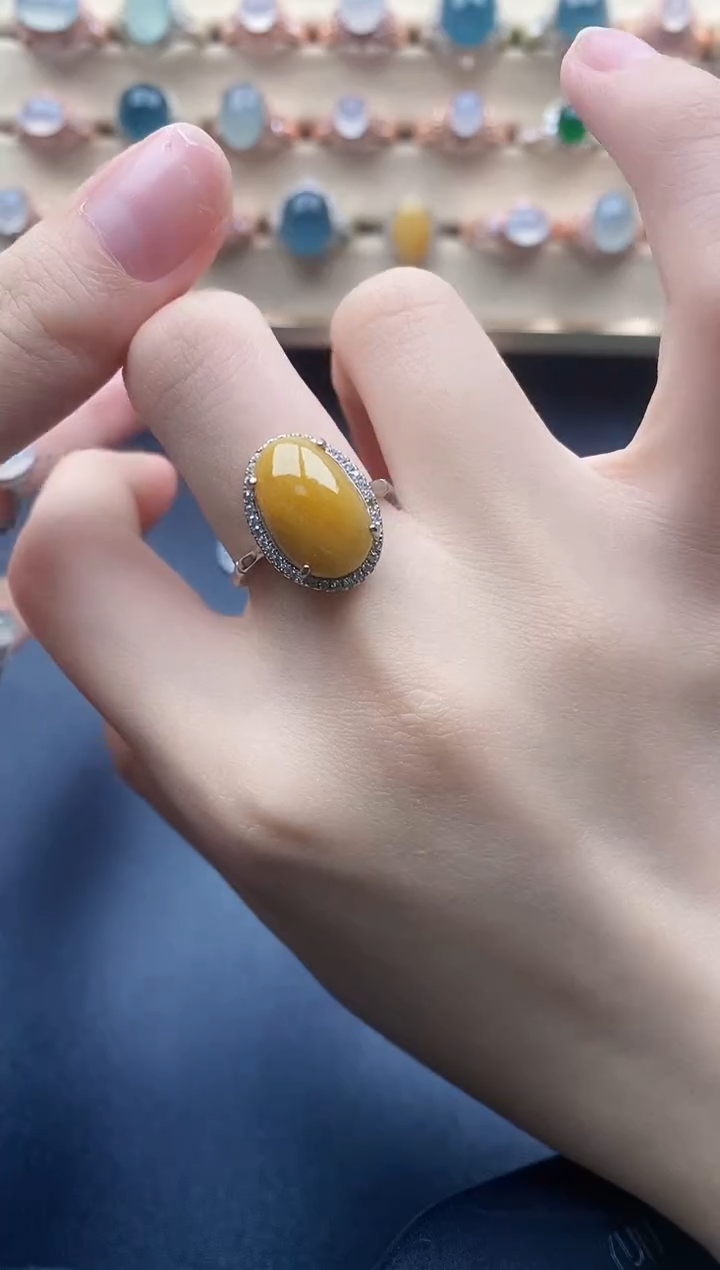 翡翠戒指银S925镶嵌一物一证一礼盒