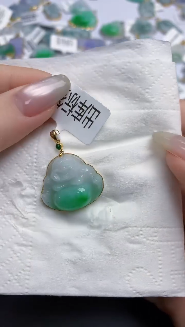 【闪购商品】翡翠颈饰18K金镶嵌天然缅甸翡翠A货