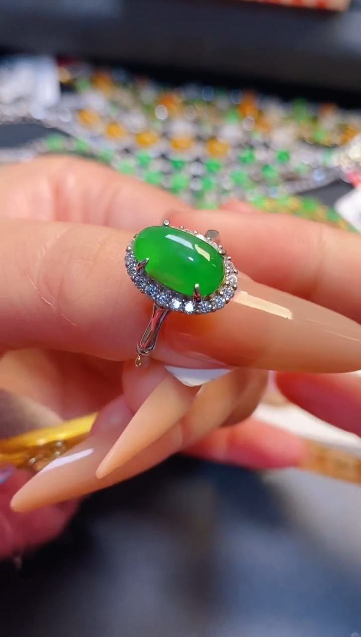 银S925镶嵌戒指翡翠天然