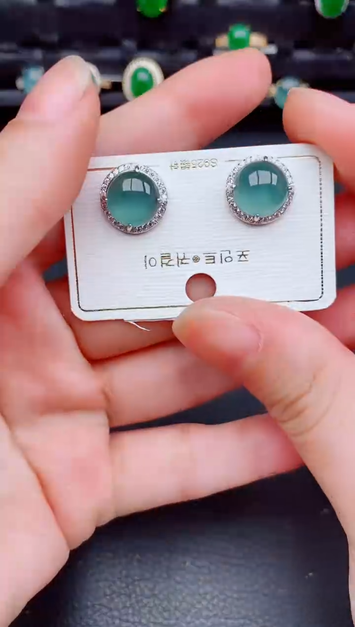 【闪购商品】翡翠耳饰银S925镶嵌天然a货翡翠254