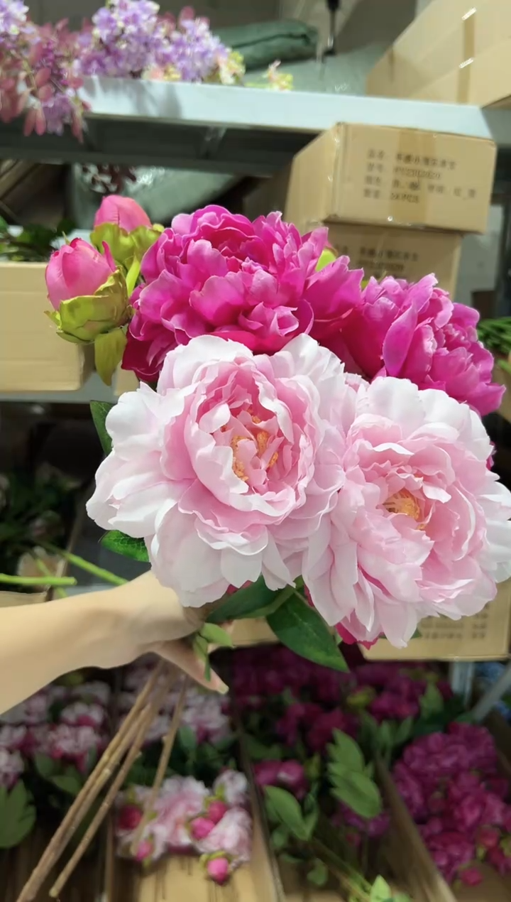 2枝粉色2枝玫红大牡丹