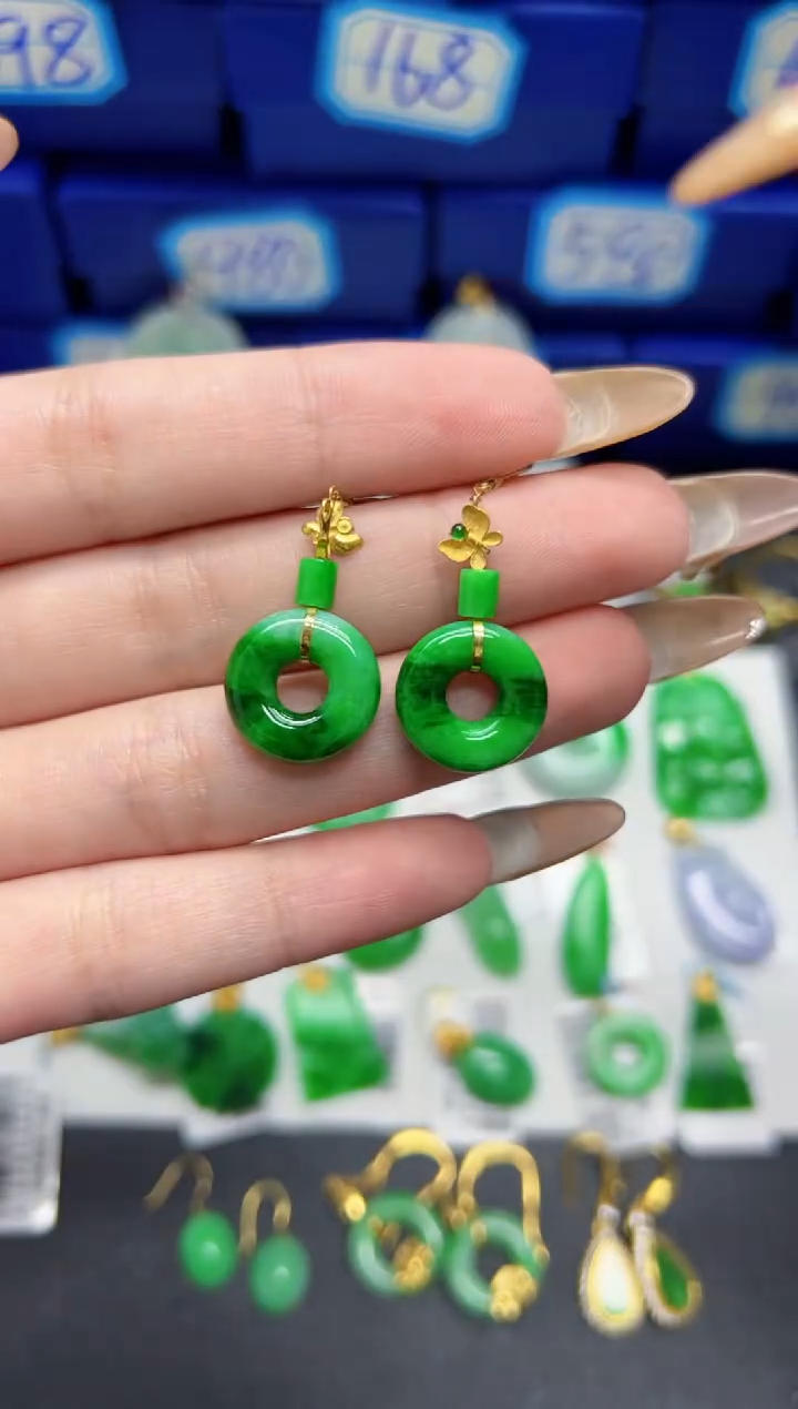 【闪购商品】翡翠耳饰18K金镶嵌Y缅料A货/支持复检/一件