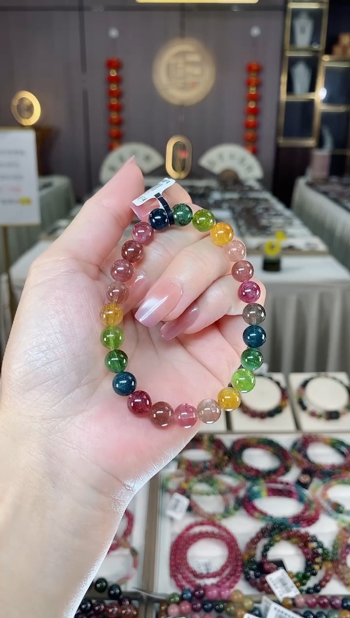 未镶嵌老矿碧玺彩虹单圈手串7mm+碧玺多样性发一条hon