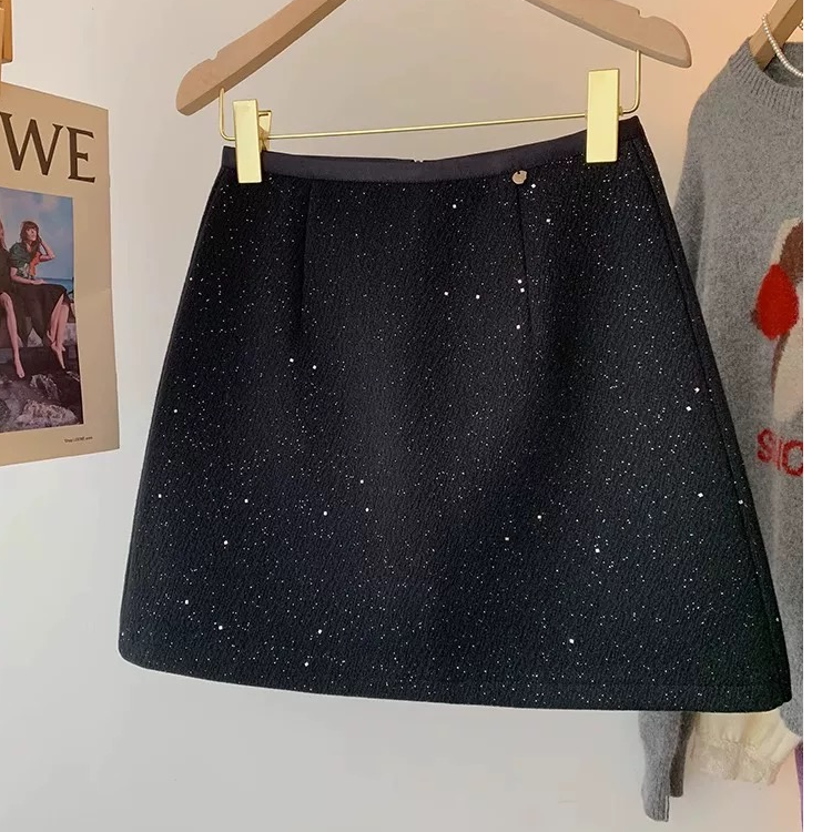 星空百搭A型高腰显瘦黑色女装短裙半身裙