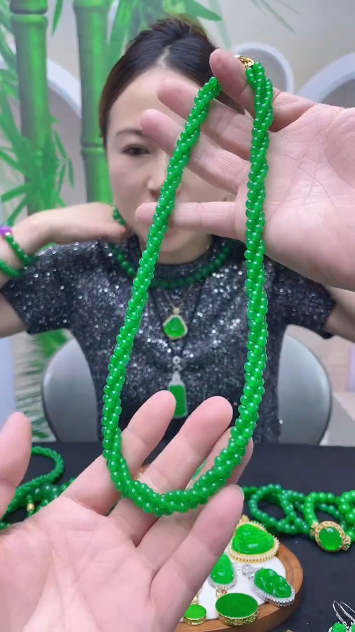 项链14K金镶嵌翡翠D15麻花项链