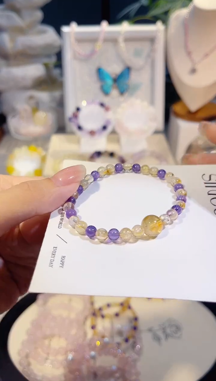 未镶嵌手串水晶单圈黄紫水晶