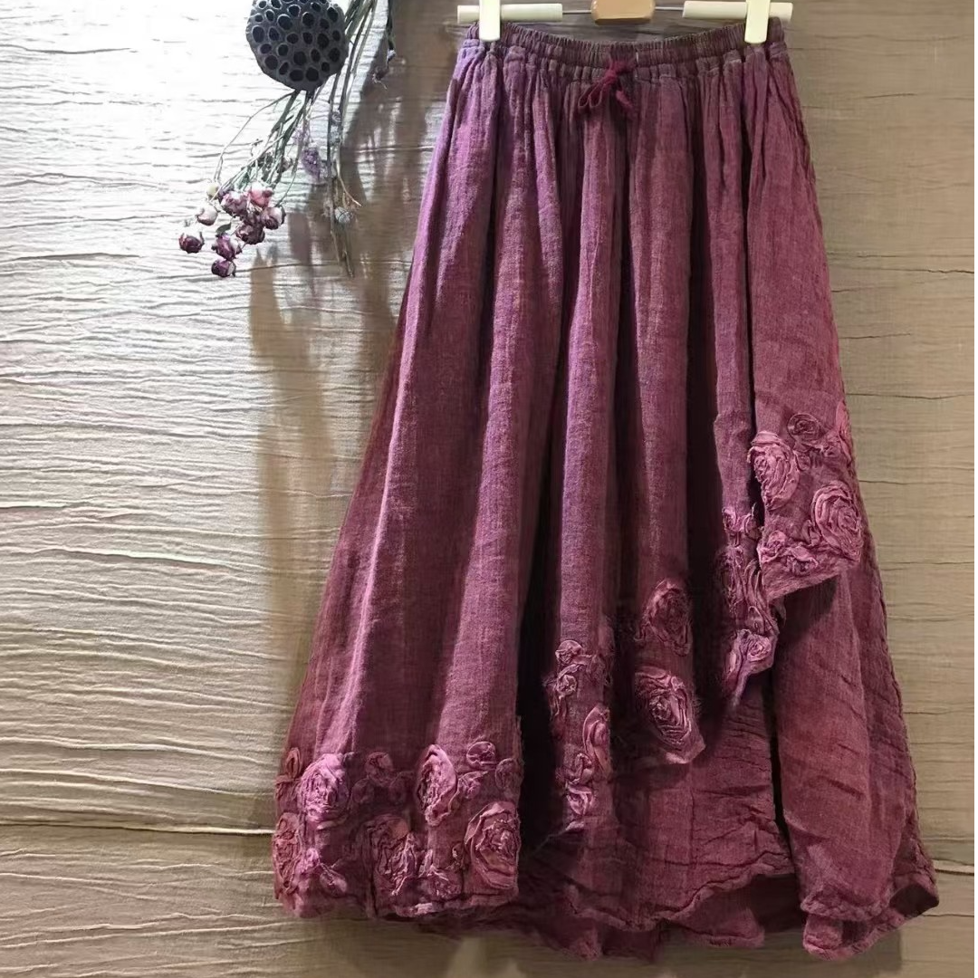 订单款雨露麻文艺半裙