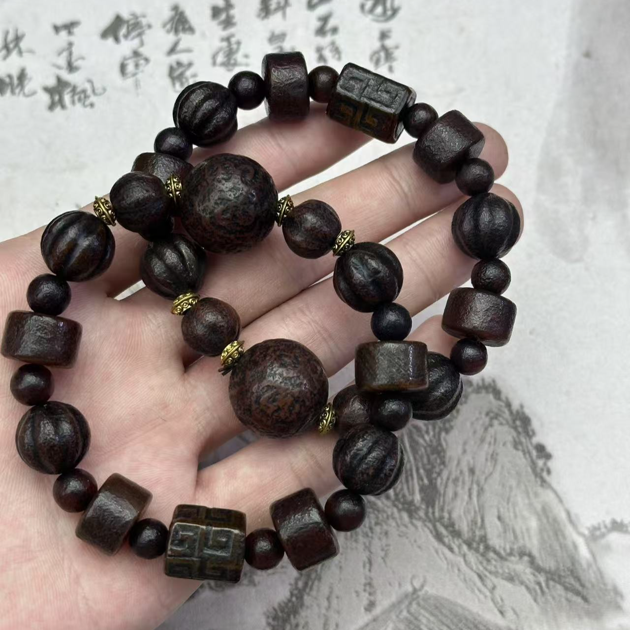 S7660【福嘟嘟】龙帝寿喜玛瑙桶珠手串-送礼佳品-多样性发一件