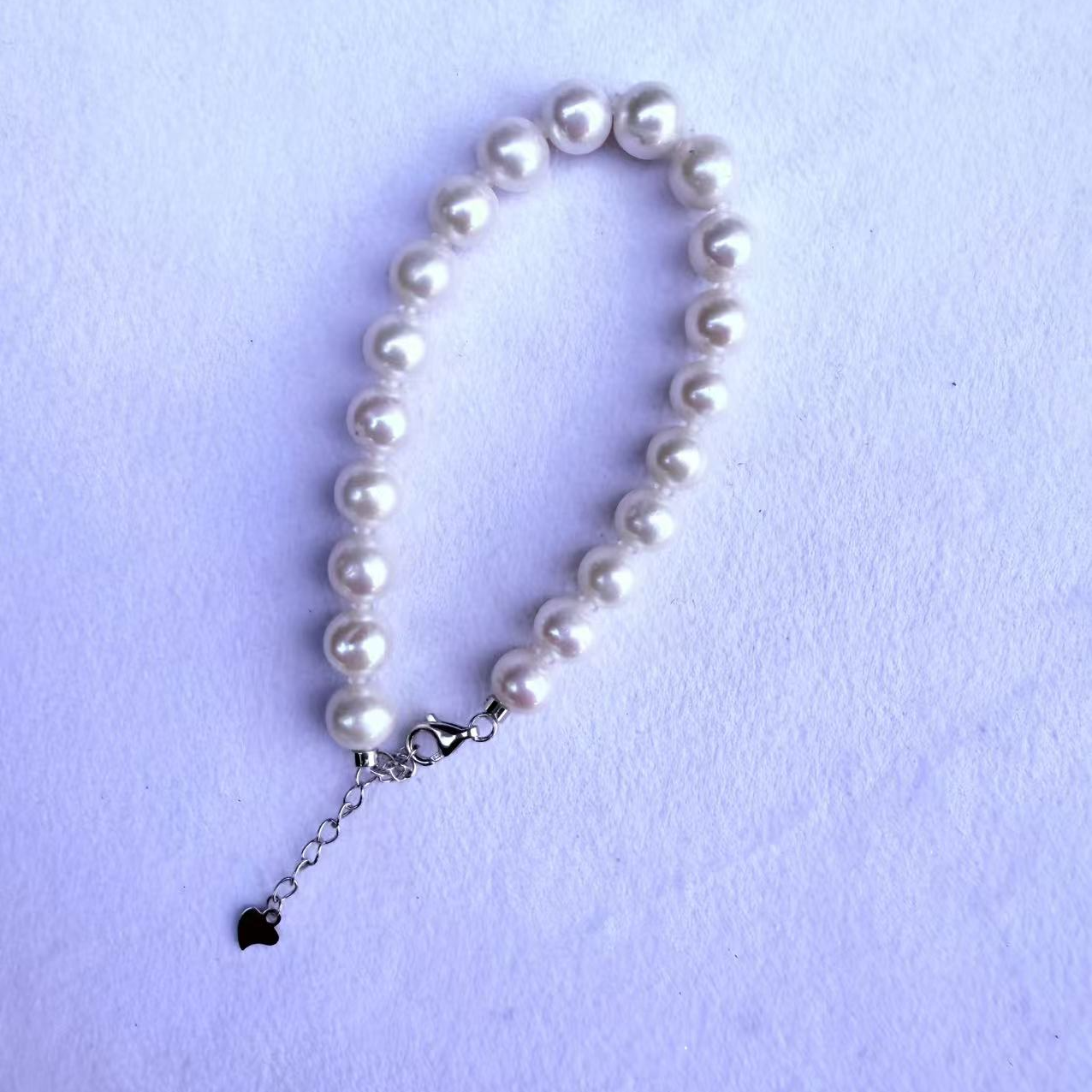 8mm天然淡水珍珠手链冷白珠光S925银镶嵌经典简约百搭时尚