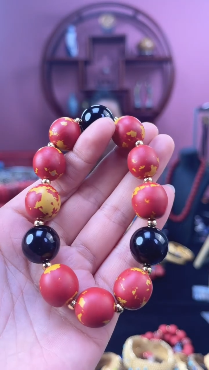 非遗 大漆手串 红黄