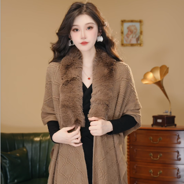 达芬奇密码2025大开叉巾毛领空调房披肩女办公室午睡毯子