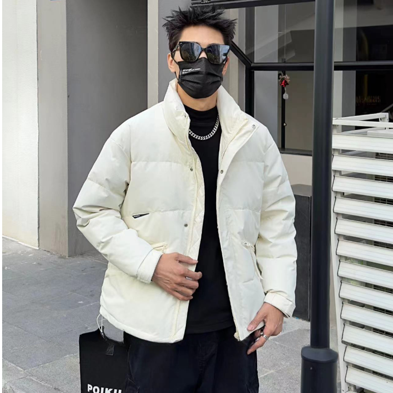 WAG“暗花纹”立领羽绒服冬季新款拉链口袋保暖加厚外套-7M7832