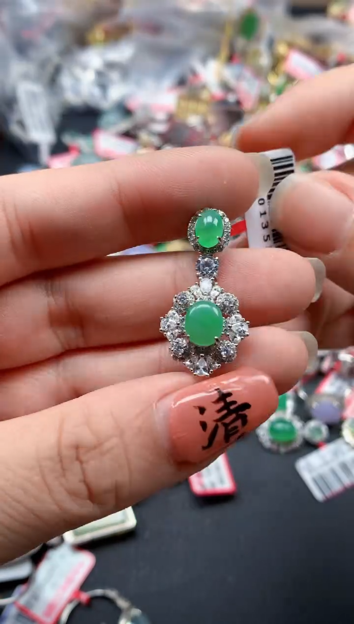 银S925镶嵌戒指翡翠天然A货缅甸翡翠