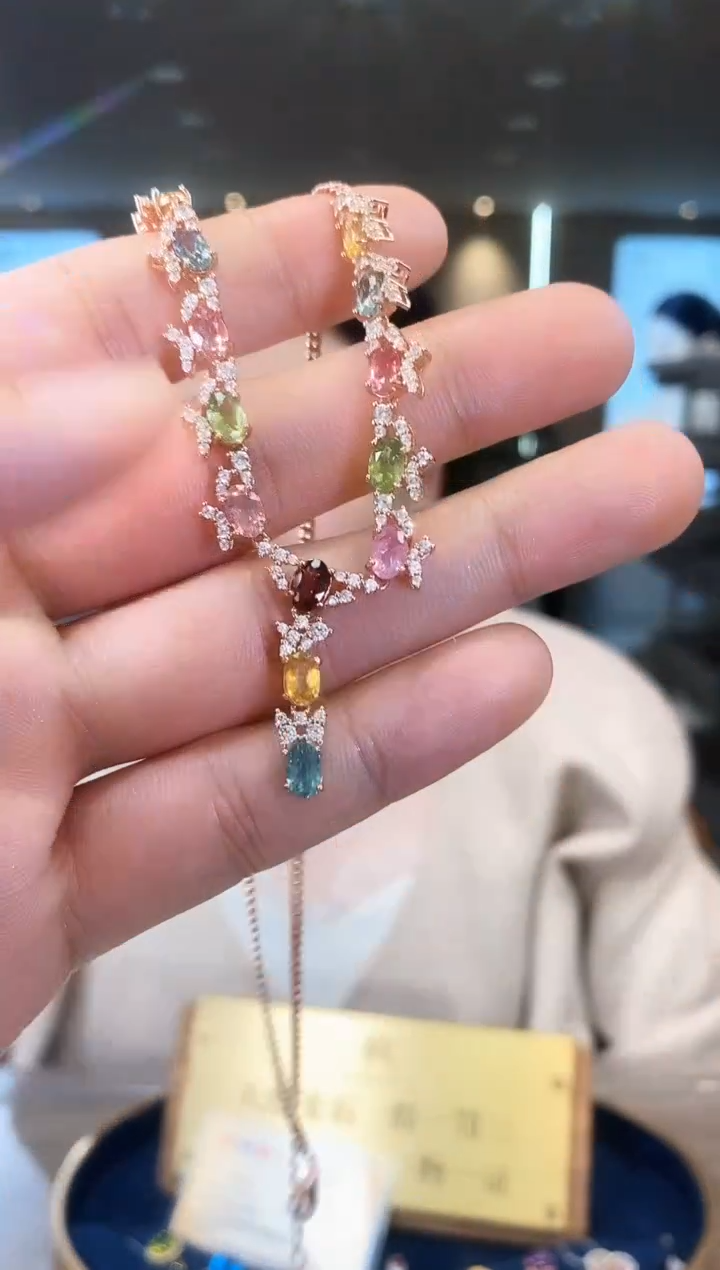 【闪购商品】碧玺项链银S925镶嵌09天然宝石