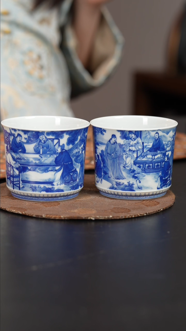【闪购商品】杯恒垣山房青花十八学士纳泽对杯