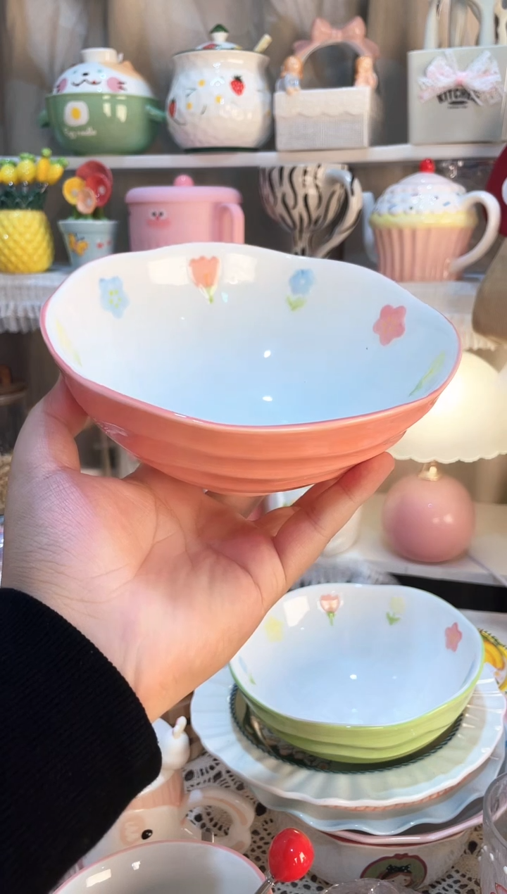 【闪购商品】瓷片面碗粉色  质量好发货快放心拍