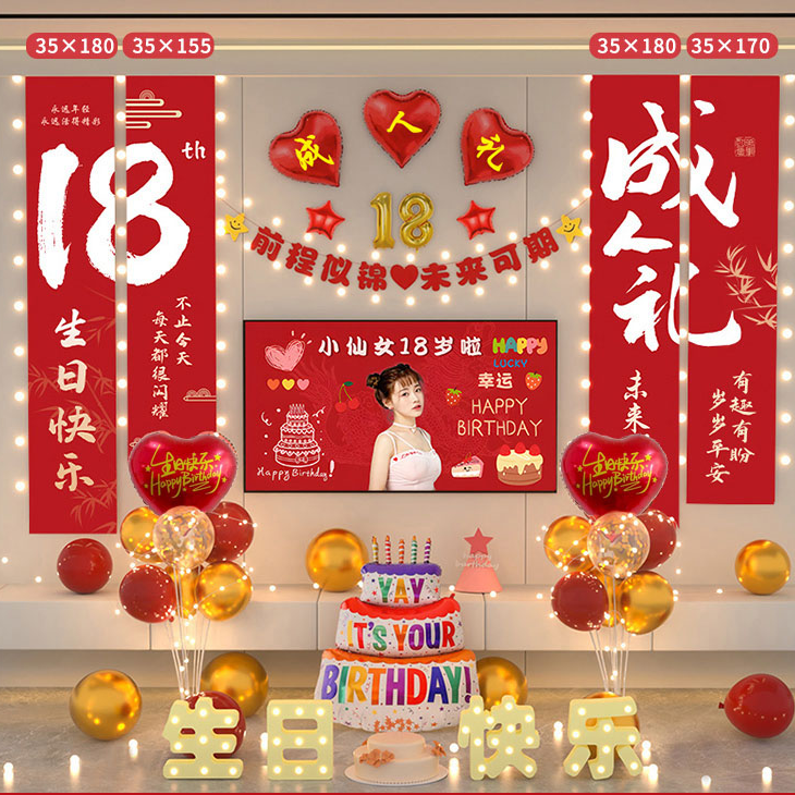 18岁成人礼男女孩生日装饰快乐氛围场景十八背景墙布置气球高级感
