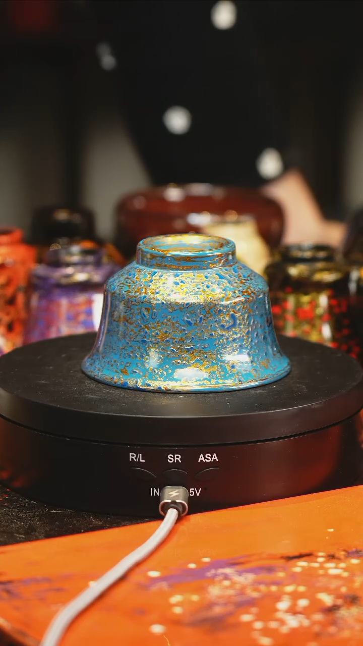 大漆工艺蓝金永乐压手杯