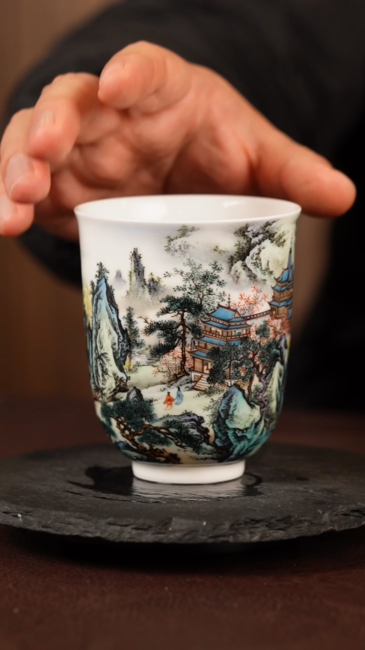 【闪购商品】王钢手绘釉上山水陶瓷茶道茶杯主人杯