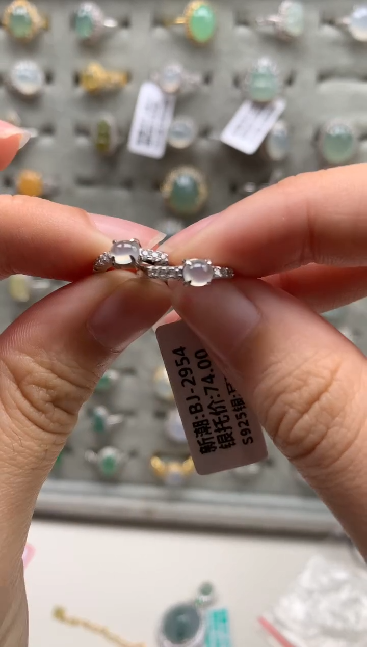 银S925镶嵌戒指翡翠耳饰2