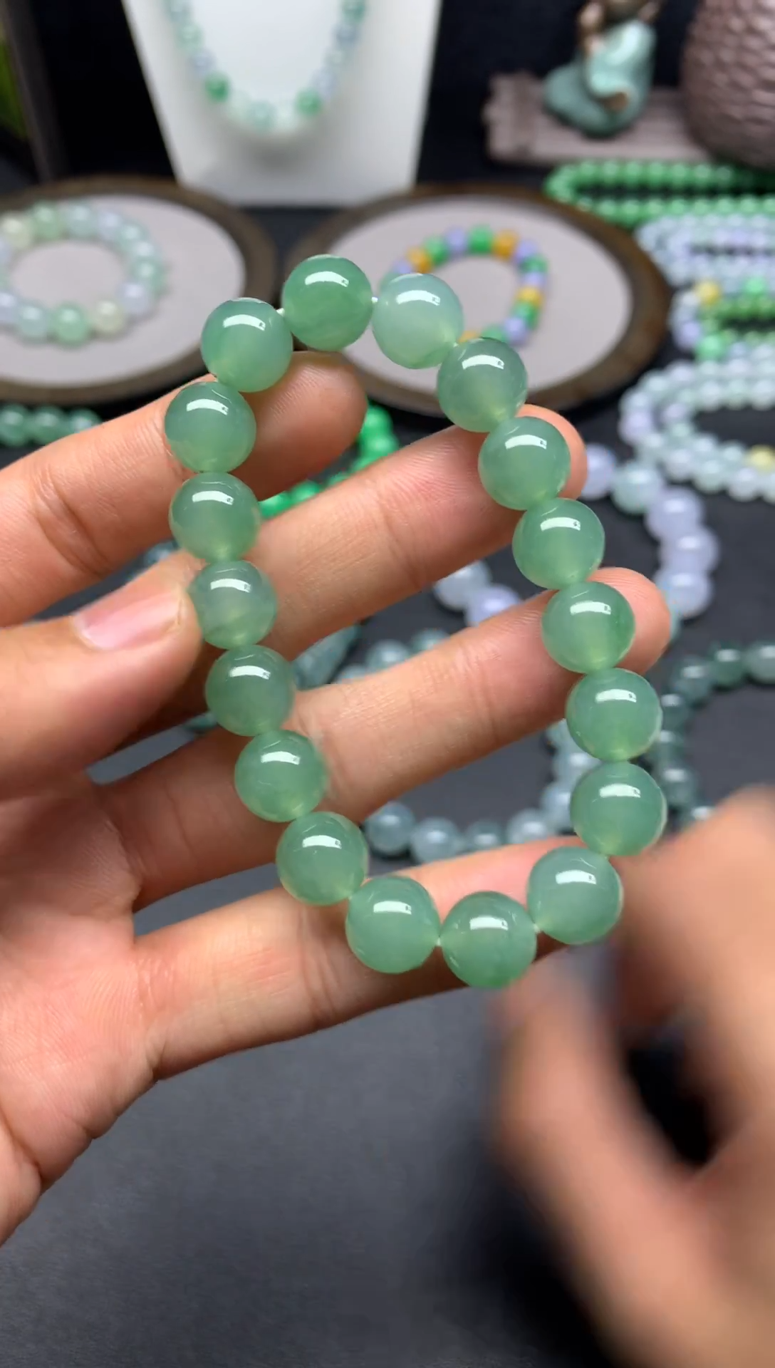 未镶嵌手链翡翠天然缅甸翡翠A货冰胶苹果绿手串卡10.5mm