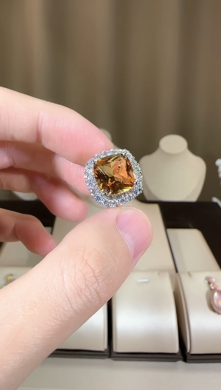 【闪购商品】黄晶戒指银S925镶嵌10mm