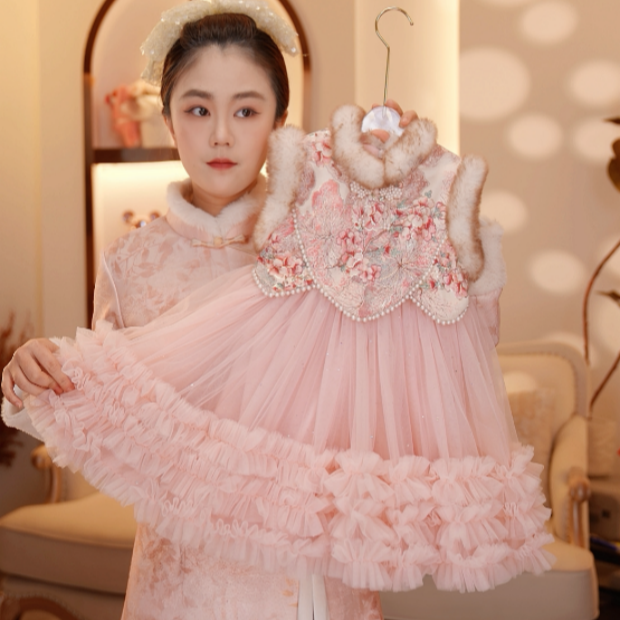 【Y.g5187】 2025冬季新款公主裙女宝甜美加绒马甲连衣裙日常冬款裙