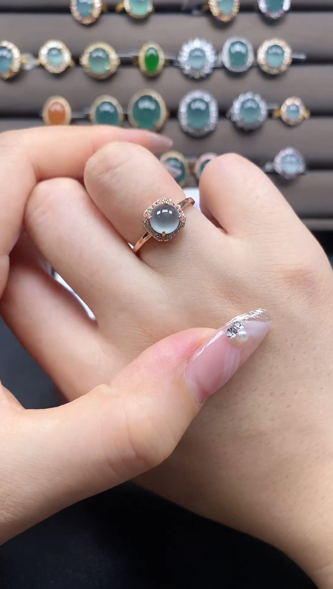 翡翠银S925镶嵌戒指1452