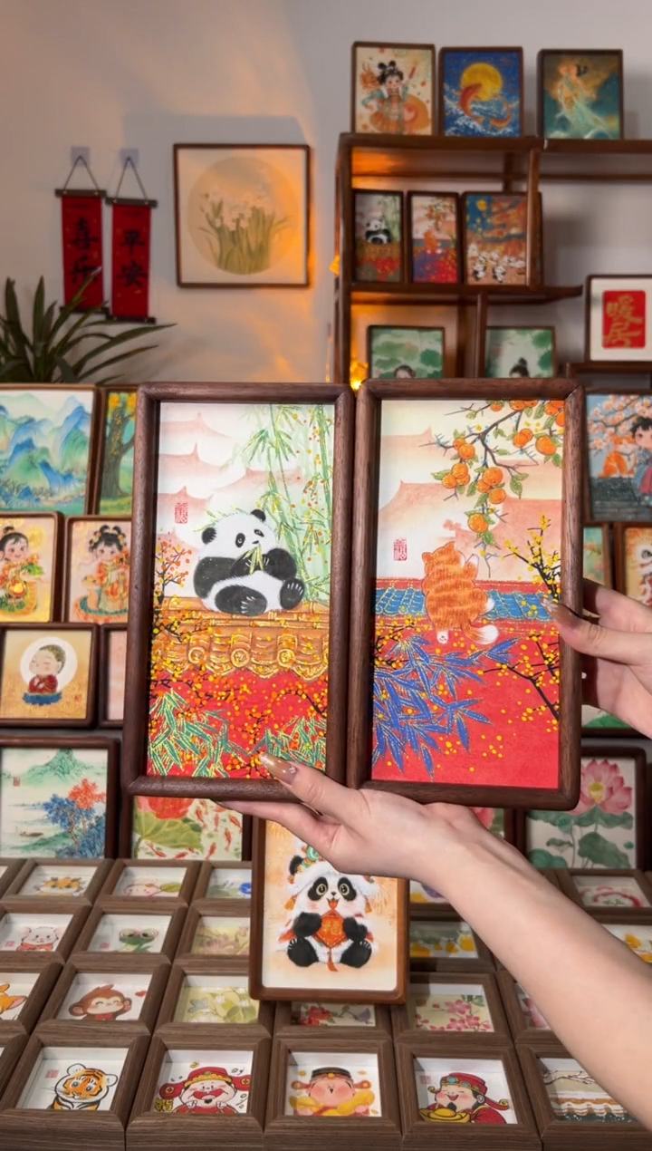 【闪购商品】国画宫墙熊猫，宫墙帕帕一对