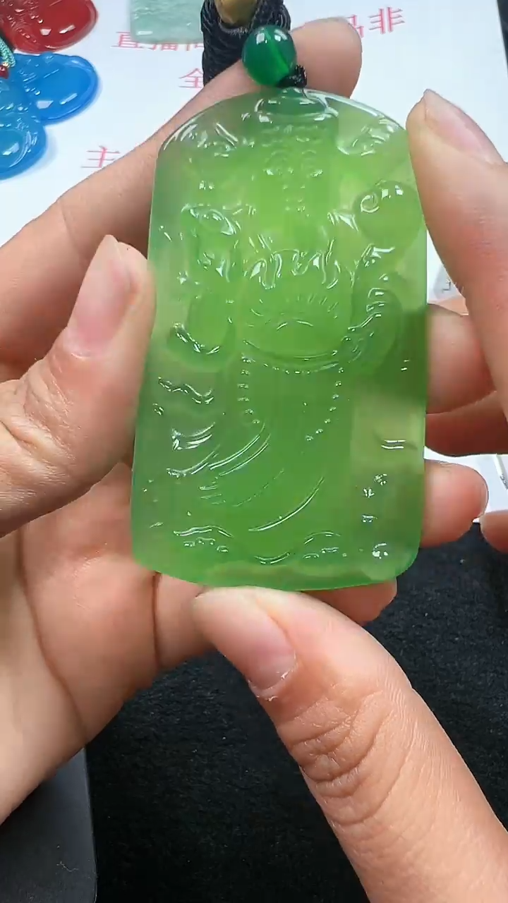 【闪购商品】玛瑙/玉髓颈饰未镶嵌3096满绿财神带绳多样性发一