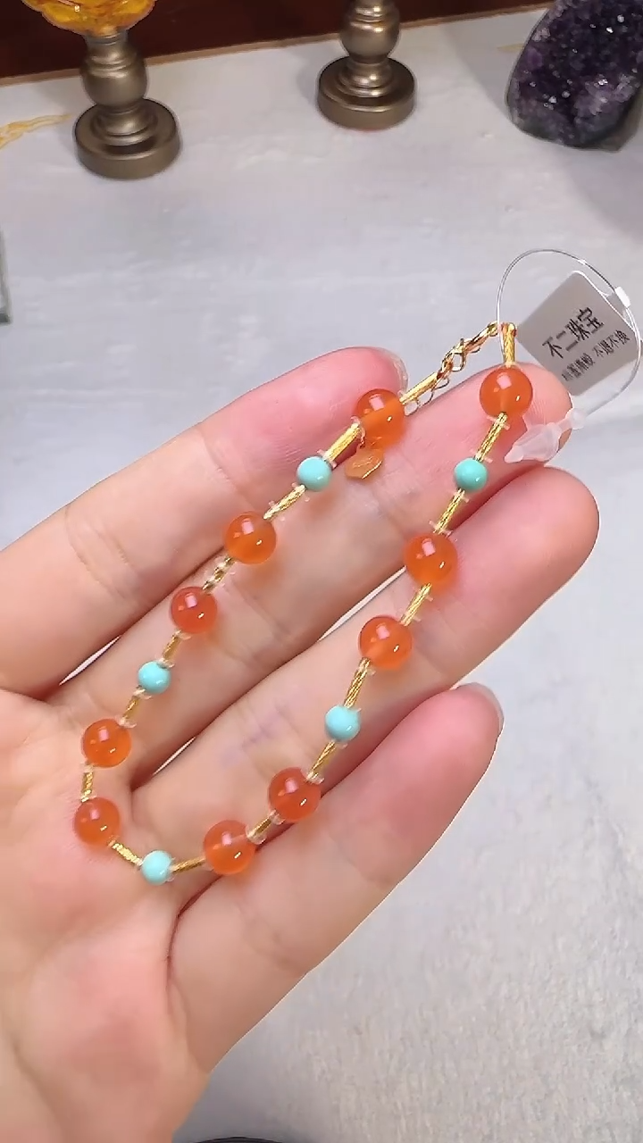 南红玛瑙手链18K金镶嵌XY0776