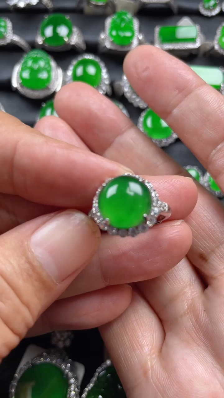 银S925镶嵌戒指翡翠翡翠