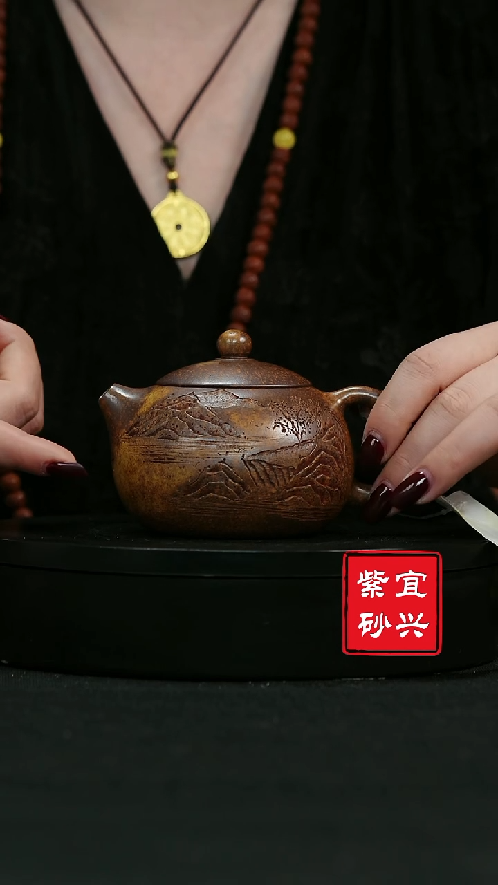 【闪购商品】紫砂茶壶53龙骨金砂 西施 观山山水 手工紫砂壶