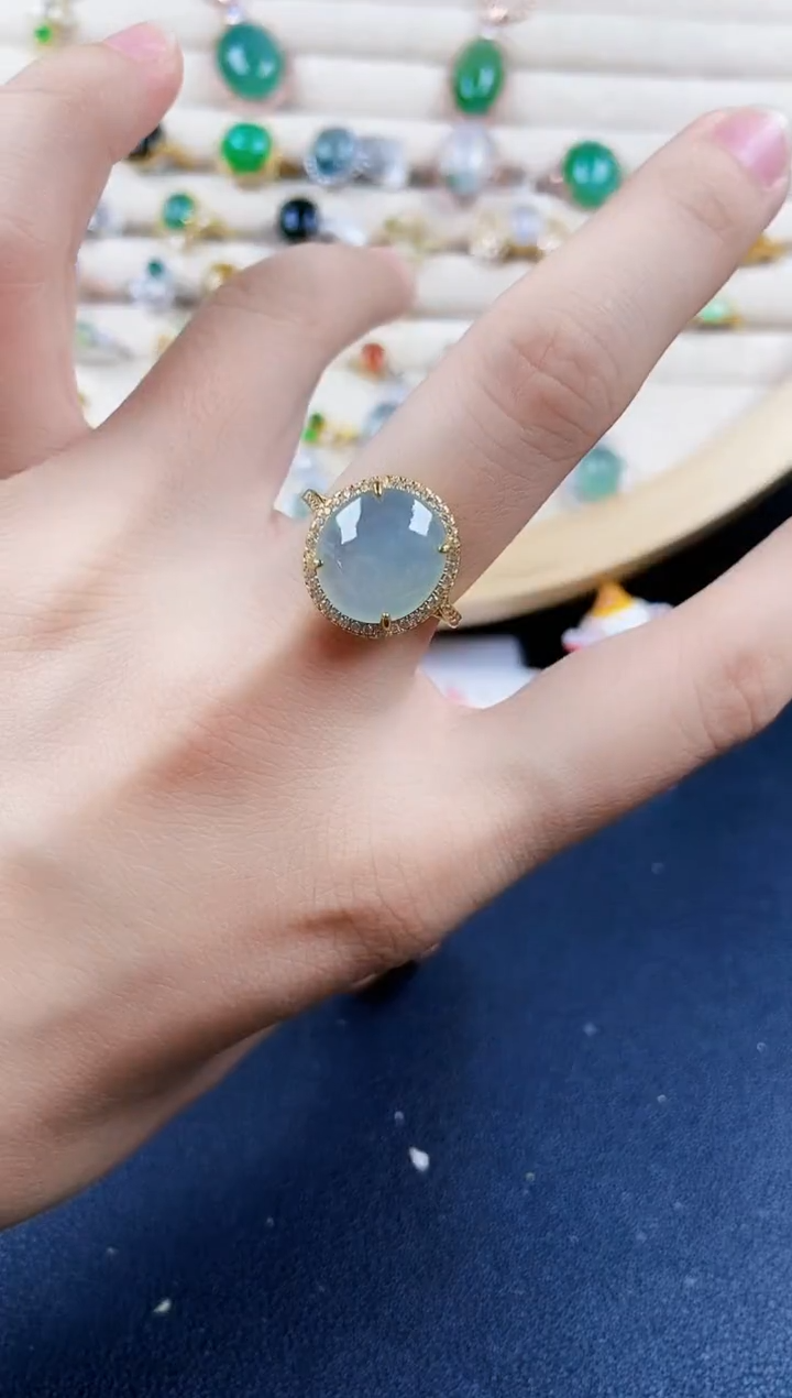 翡翠戒指银S925镶嵌456789