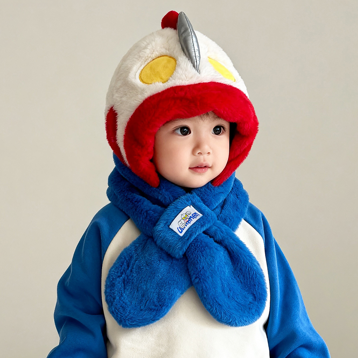 奥特曼儿童帽子围巾一体帽两件套冬季男女保暖宝宝防风加绒加厚