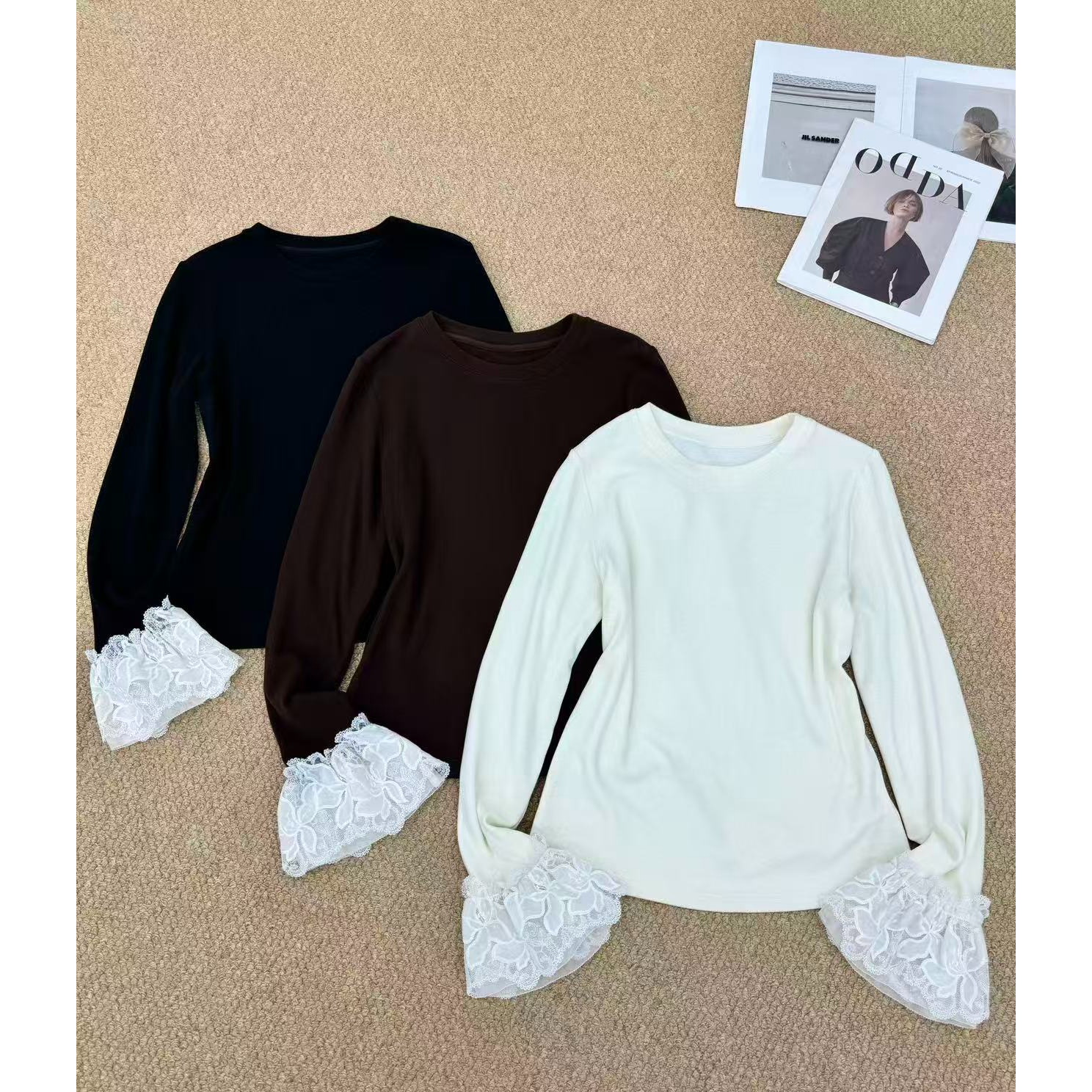 13923三色重磅质感花边袖口时尚设计磨毛上衣