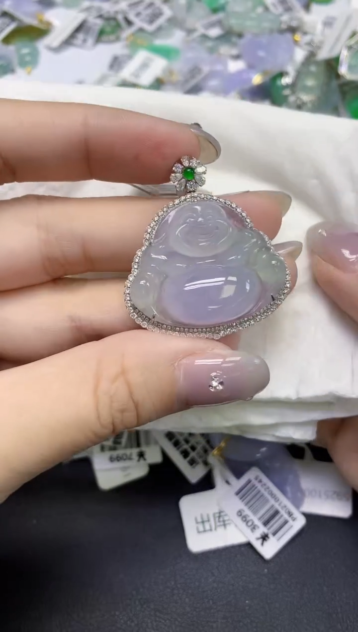 颈饰18K金镶嵌翡翠天然缅甸翡翠A货百元以上9元证书费自理