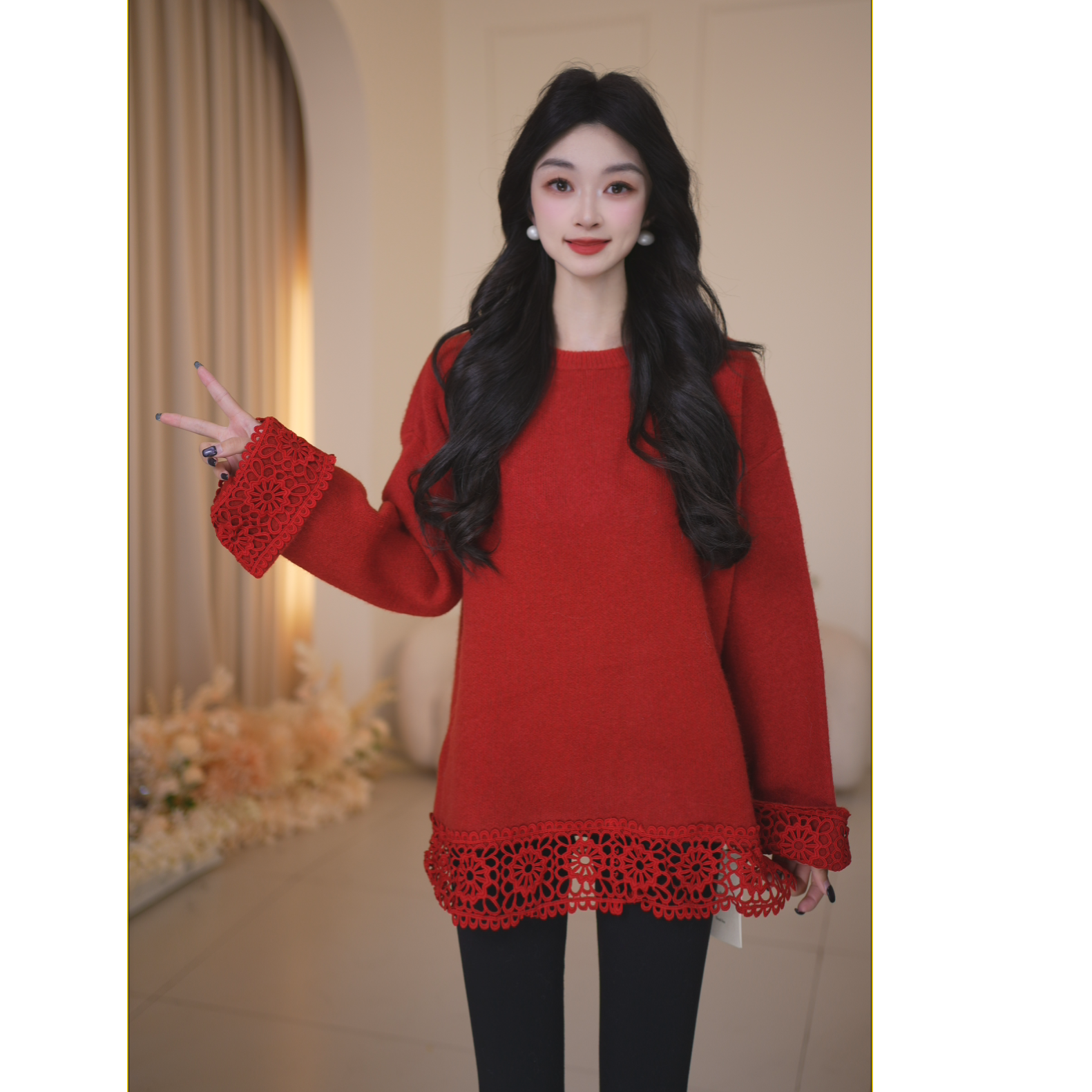 Basic House/百家好气质时尚轻奢针织百搭宽松毛衣B1385B5A5B2