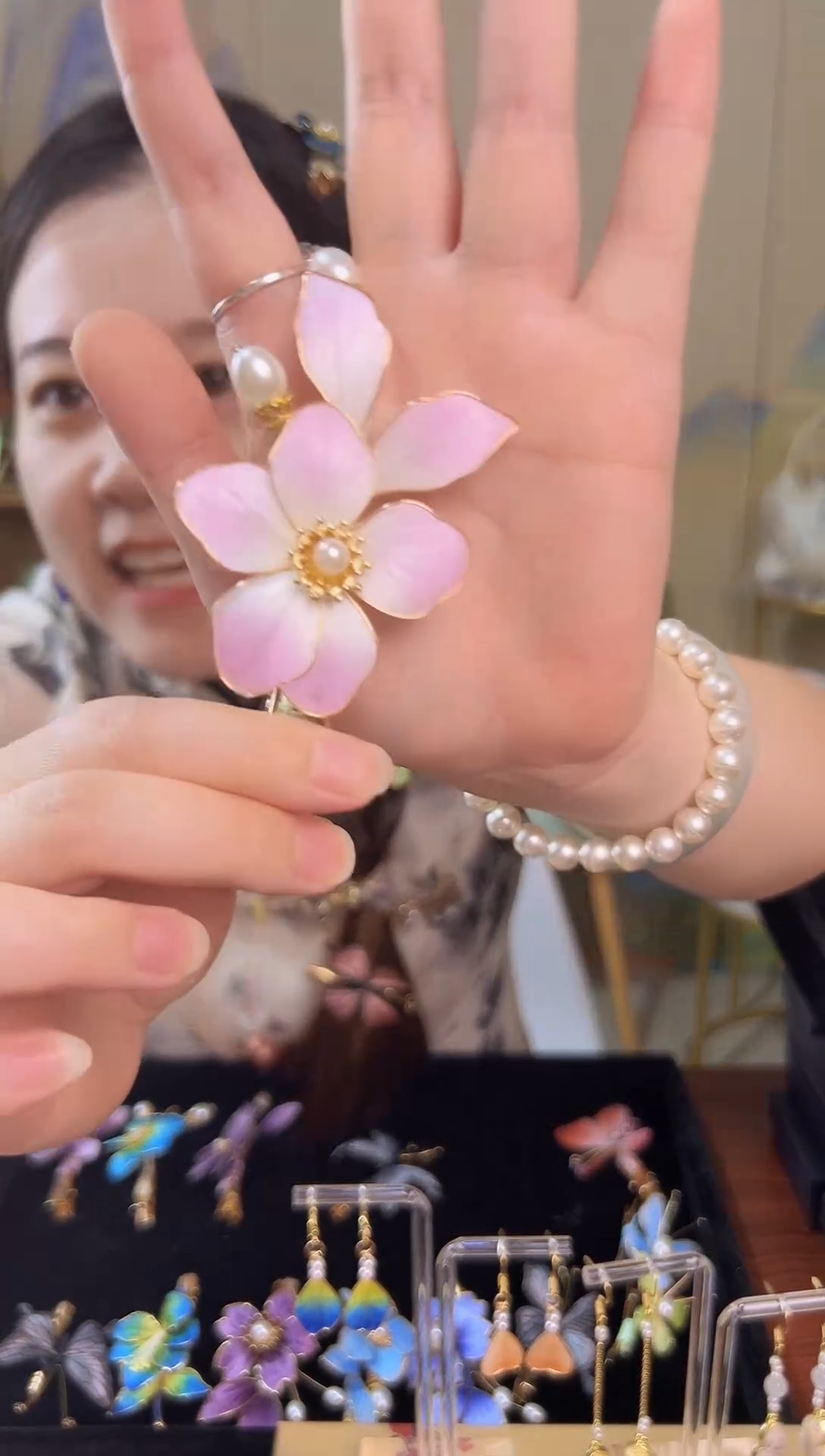 织绣非遗纯手工绒花发夹