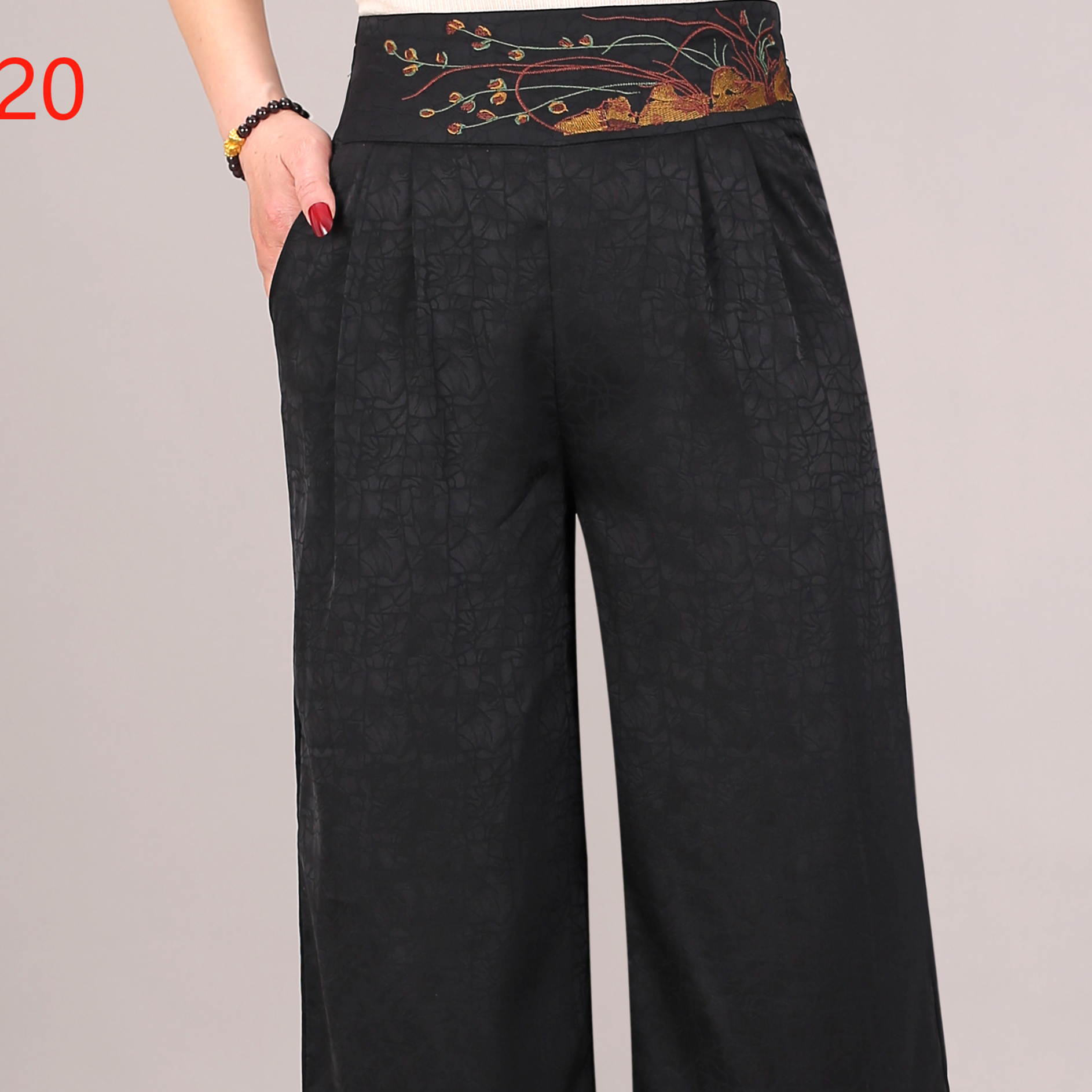 2320-15【宽边刺绣】新款刺绣阔腿裤