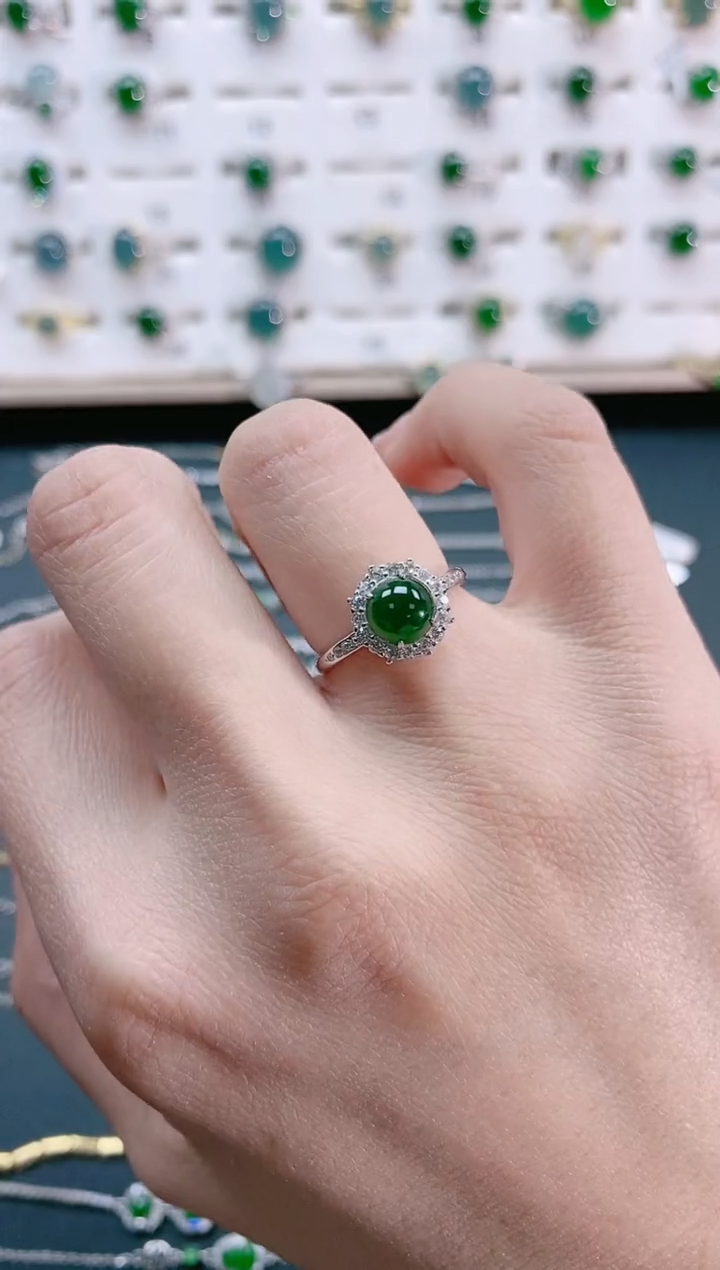 【闪购商品】翡翠戒指银S925镶嵌天然翡翠