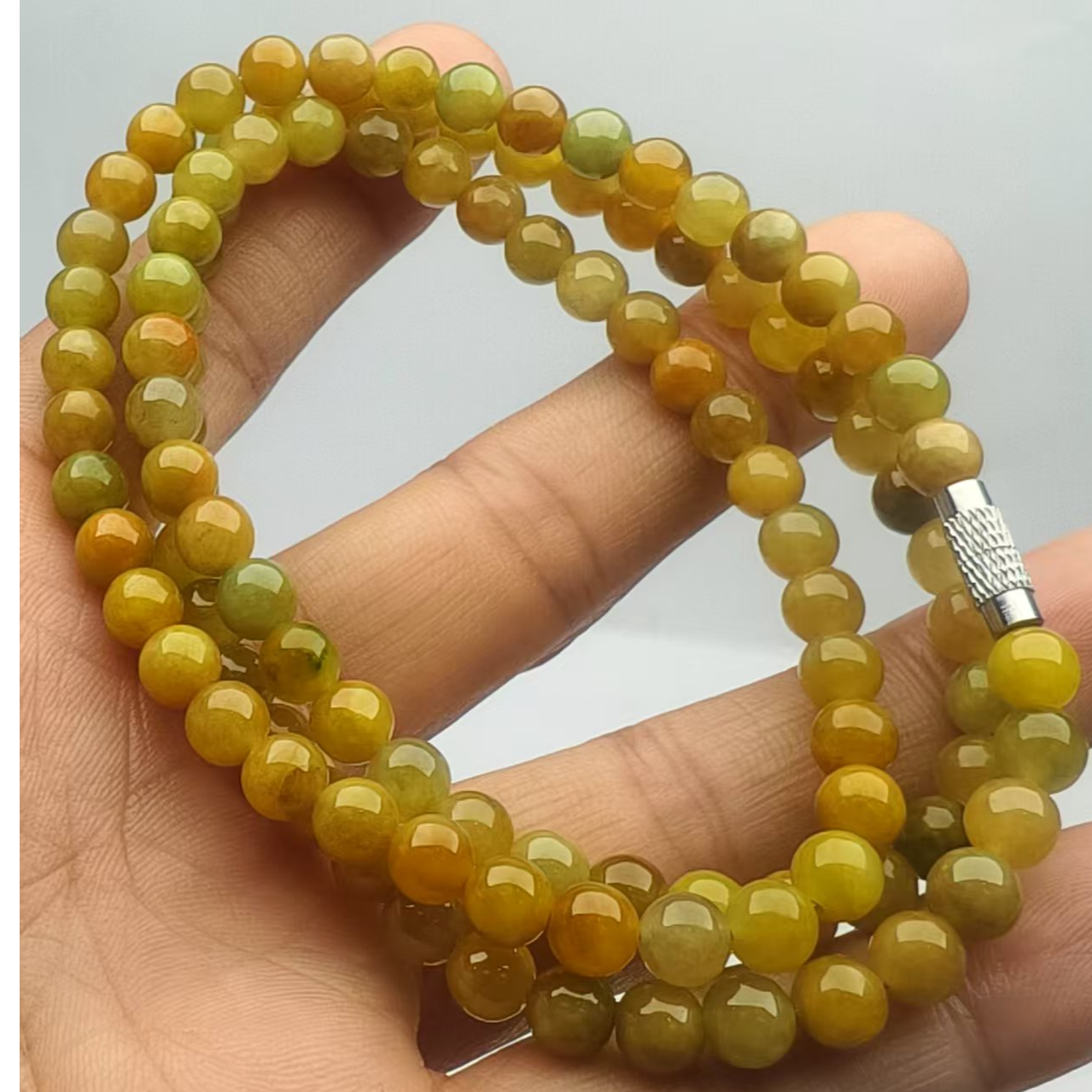 天然缅甸翡翠a货珠链卡6mm黄翡