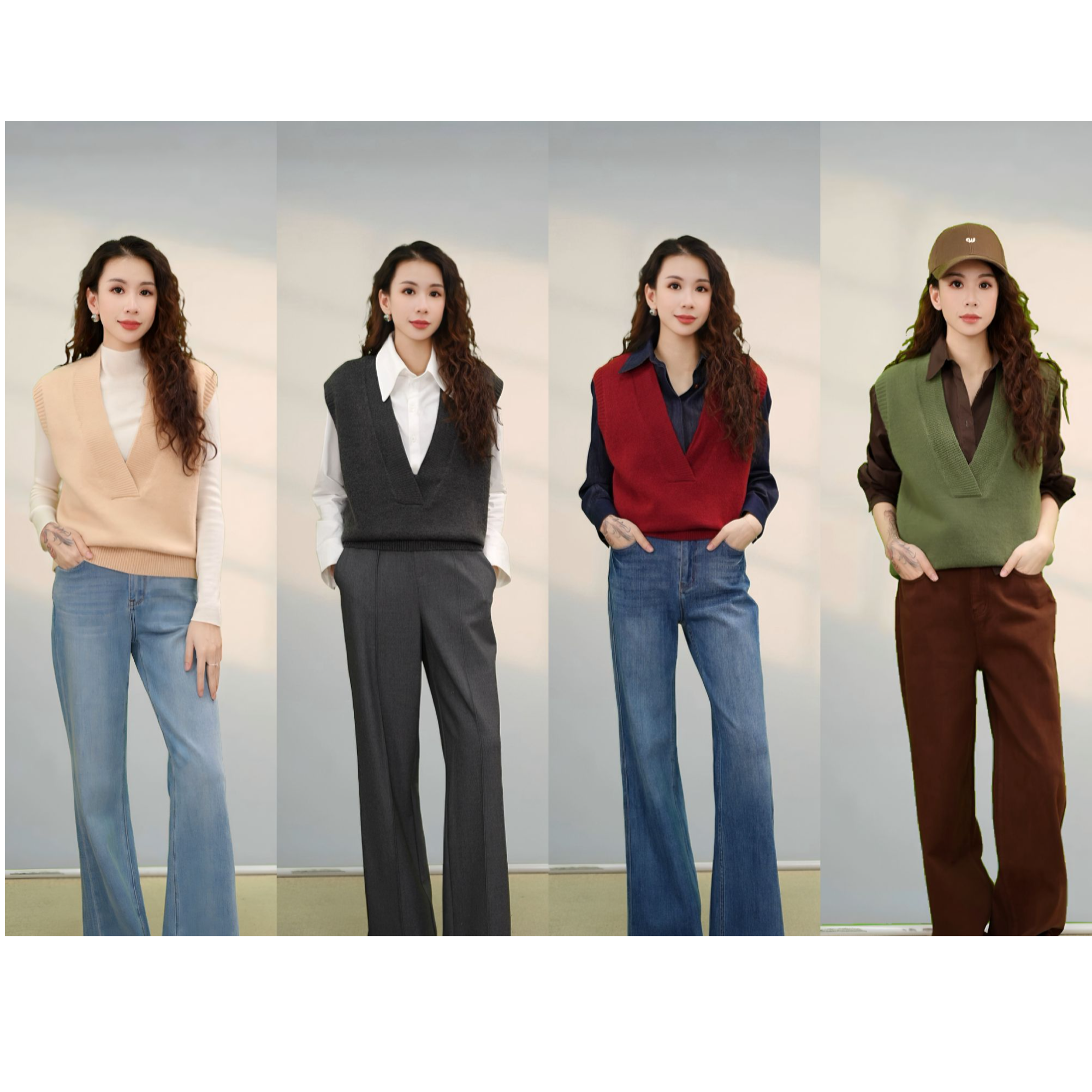 PPY-044 大V领针织马甲坎肩叠穿毛衣