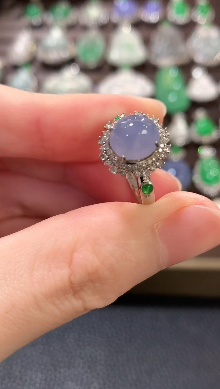 18K金镶嵌戒指翡翠b27紫色有色差