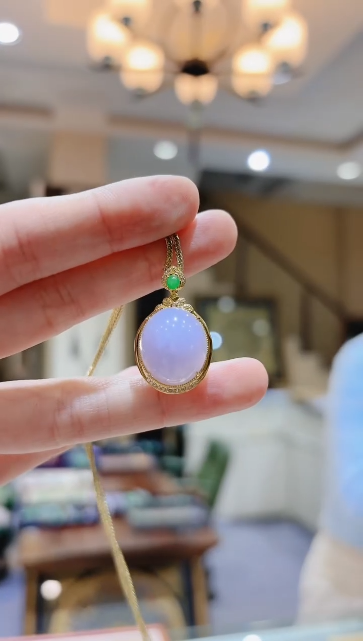 【闪购商品】翡翠颈饰18K金镶嵌紫翡翠蛋面项坠黄