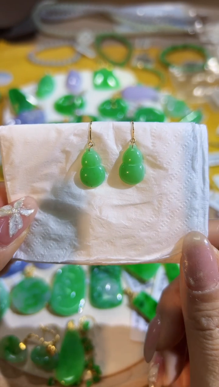 【闪购商品】翡翠耳饰18K金镶嵌Q缅料A货翡翠/支持复检/一件