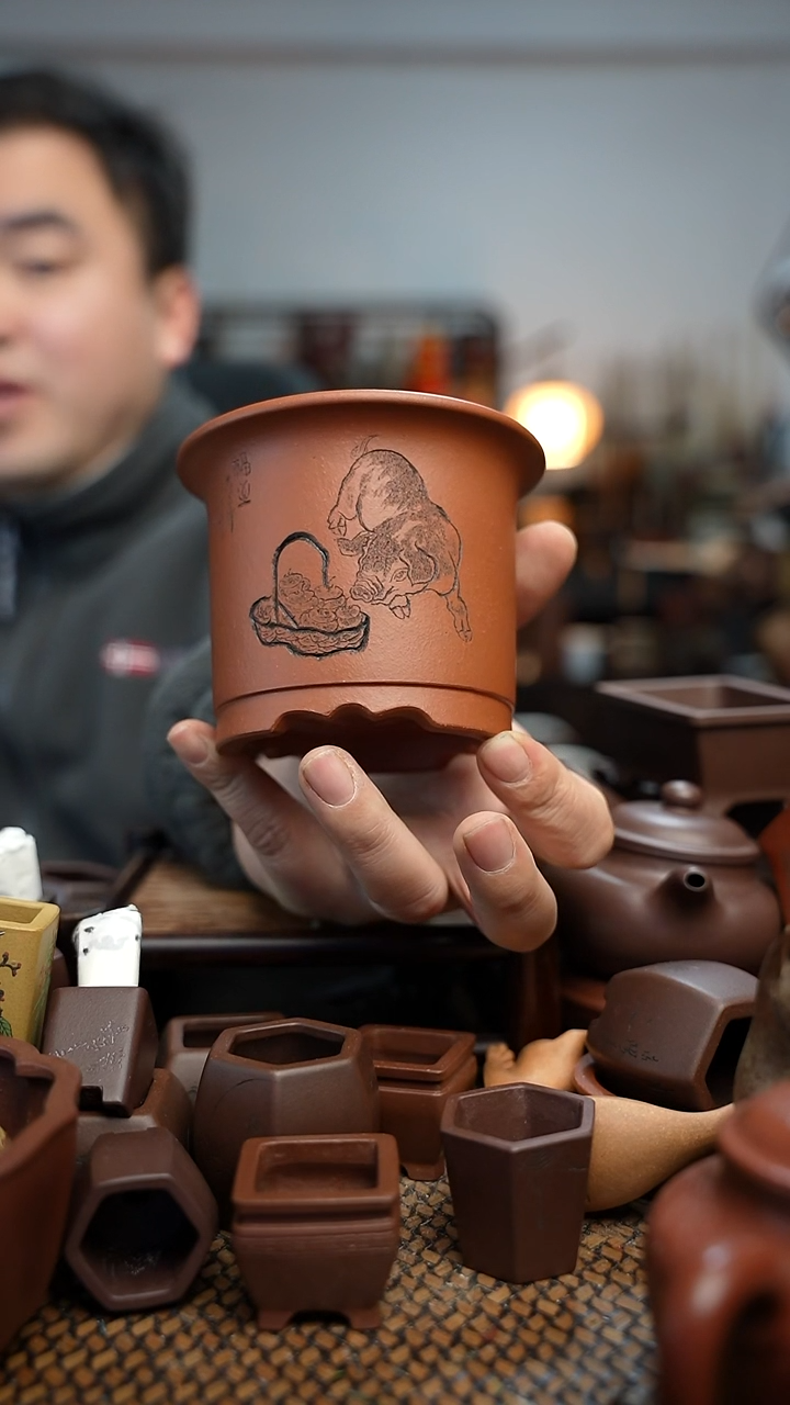 紫砂花盆钱**道長木軒精品紫砂