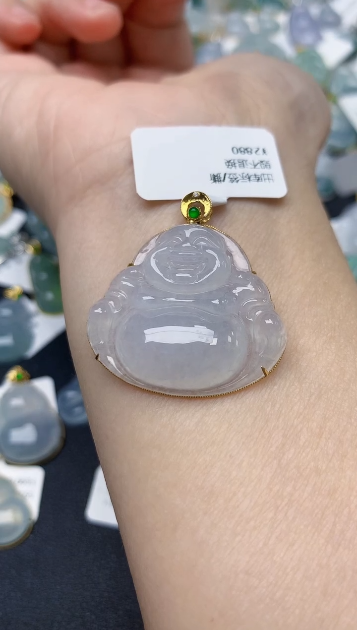 颈饰18K金镶嵌翡翠天然缅甸A货翡翠