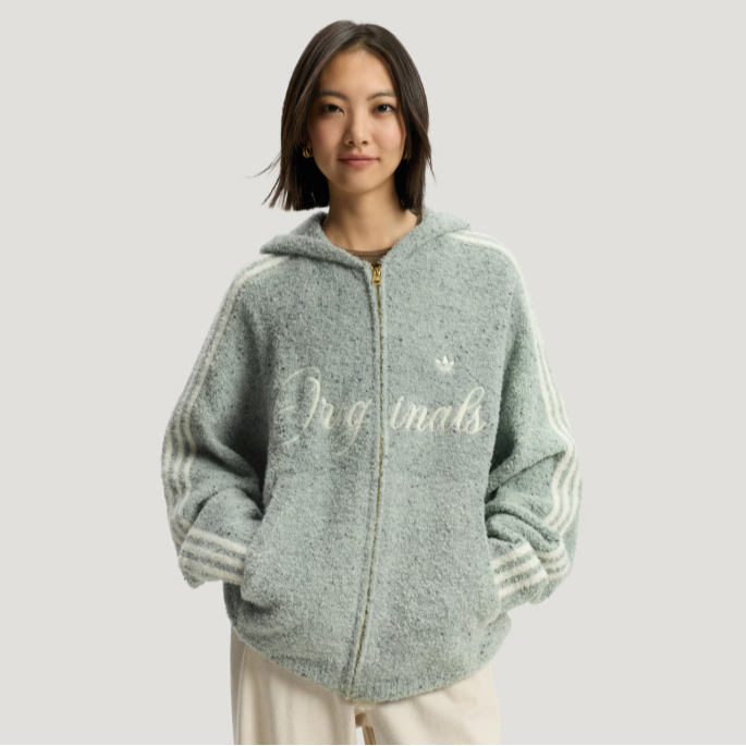 adidas/阿迪达斯新年款中性针织绒面运动休闲连帽夹克外套KT0717